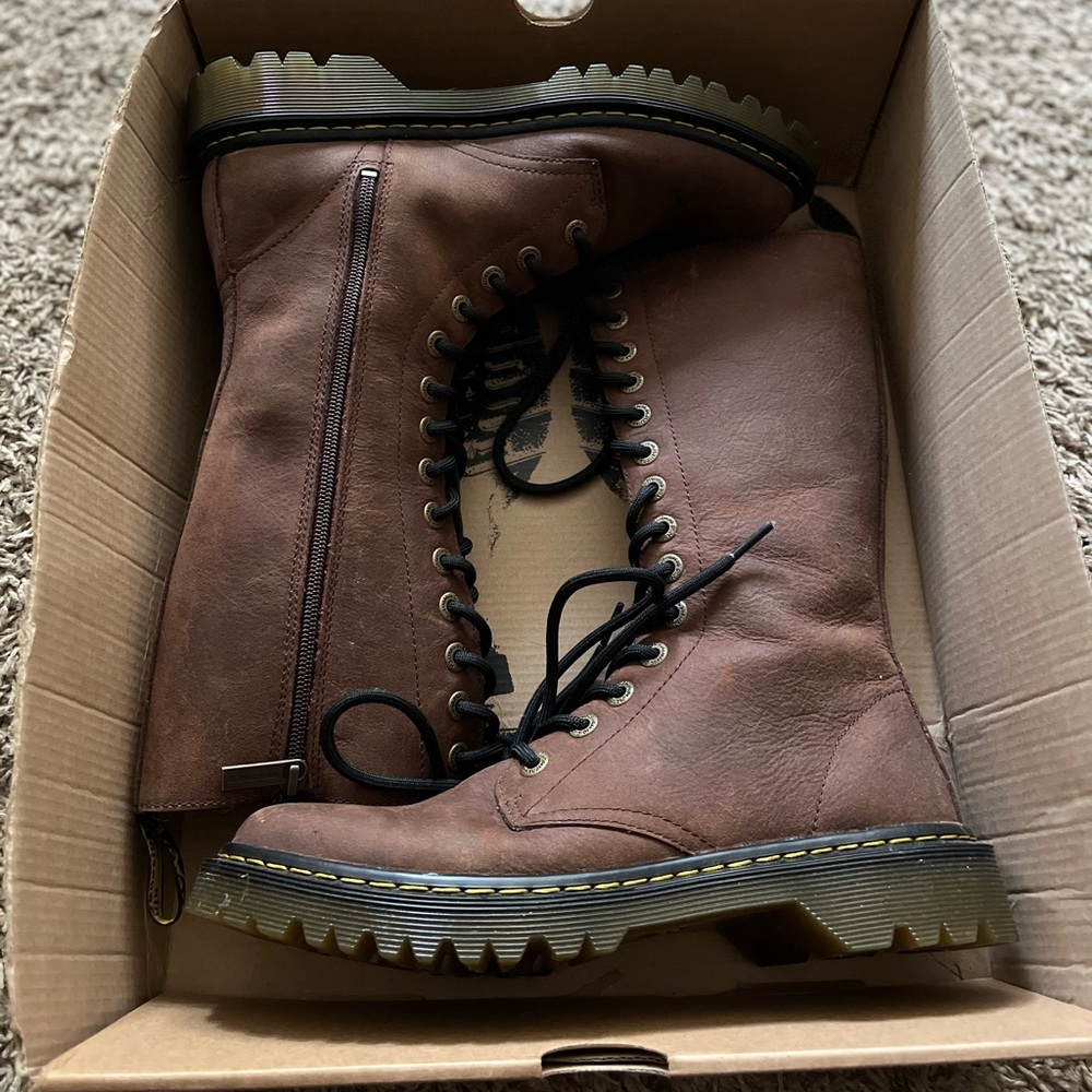 Size 9, Dark brown Luana Tall Doc Martens air wave.